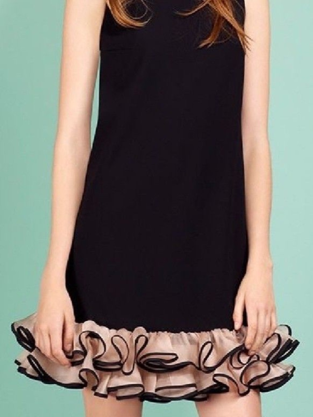 PAULA KA Black Ruffle Hem Shift Dress